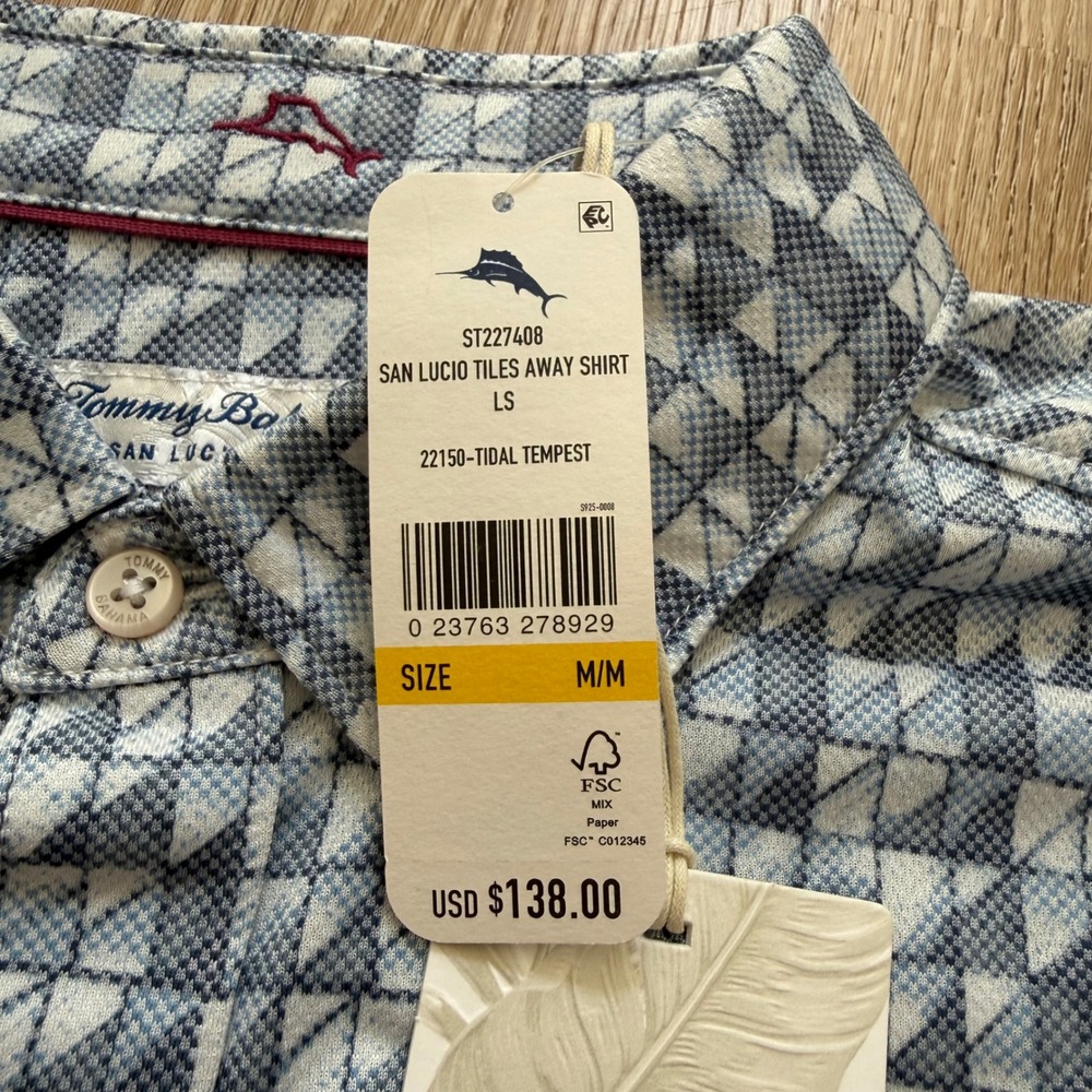 Tommy Bahama San Lucio Tiles Away Shirt Mens M Blue Geometric Long Sleeve NWT - Picture 3 of 9